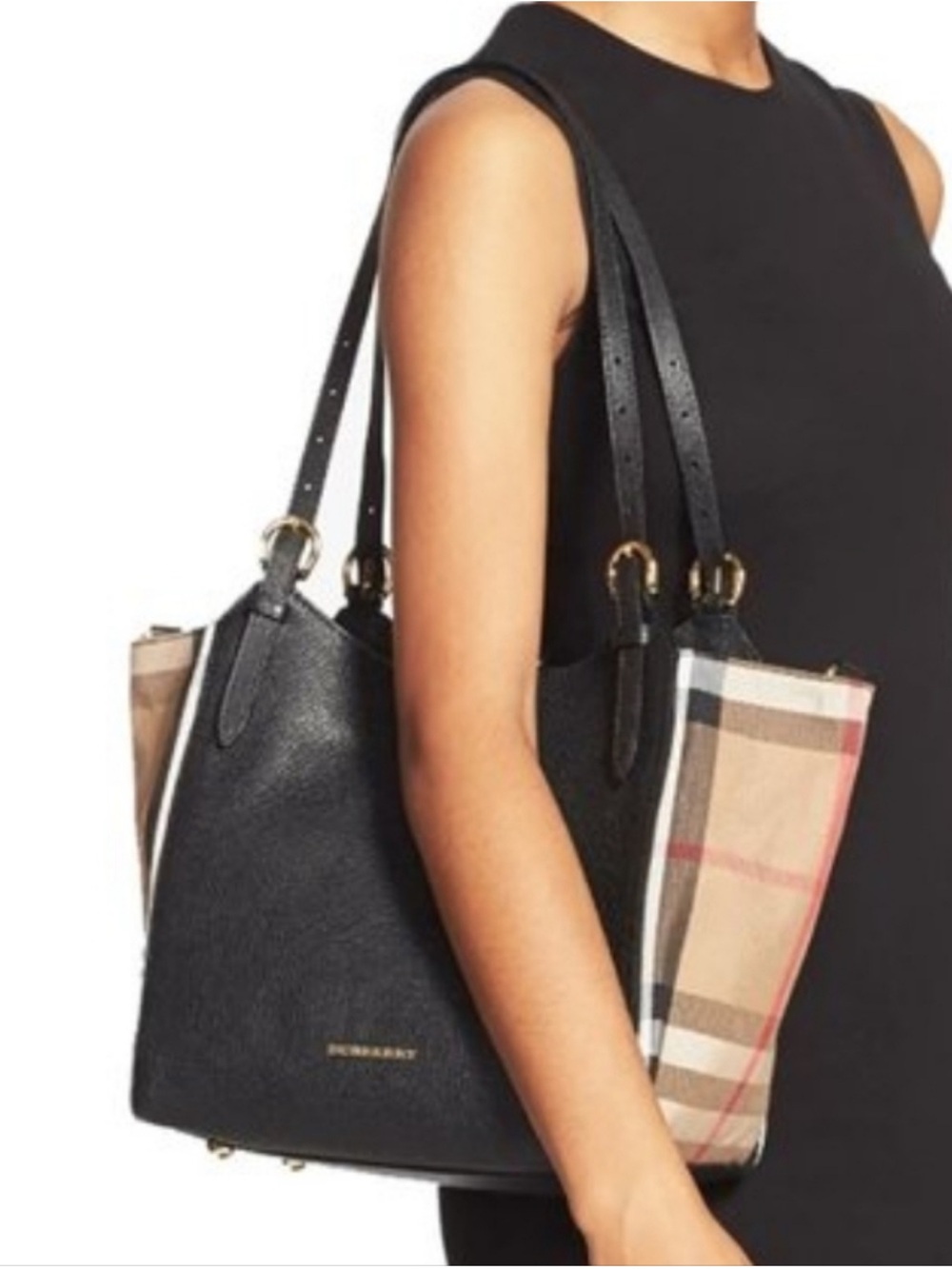 Burberry Black Leather Tote with Gold Hardware